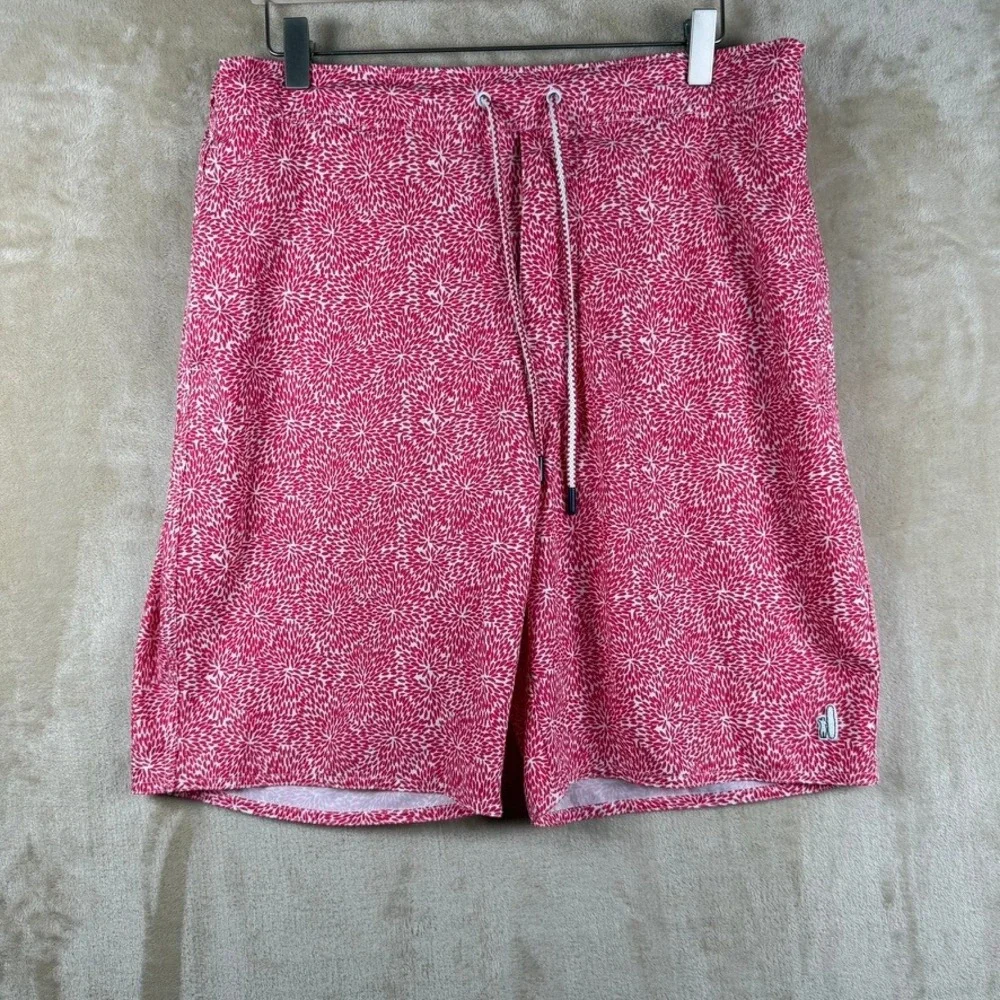 Johnnie-O Mens Red Floral Burst Swim Trunks Size L Beachwear Preppy Coastal